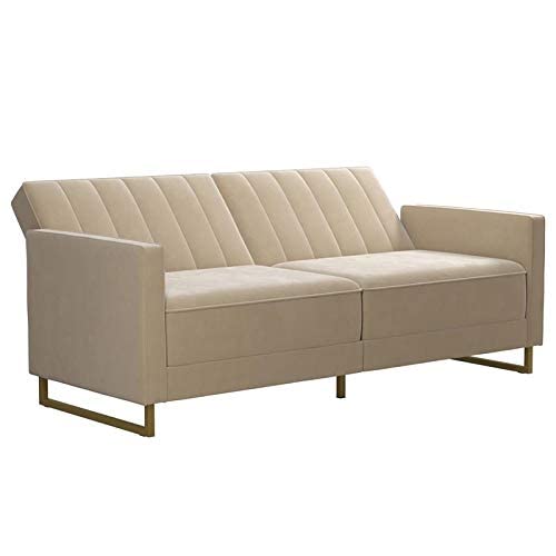 Novogratz 2358179N Skylar Coil, Modern Sofa Bed and Couch, Ivory Velvet Futon