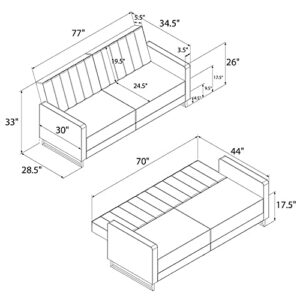 Novogratz 2358179N Skylar Coil, Modern Sofa Bed and Couch, Ivory Velvet Futon