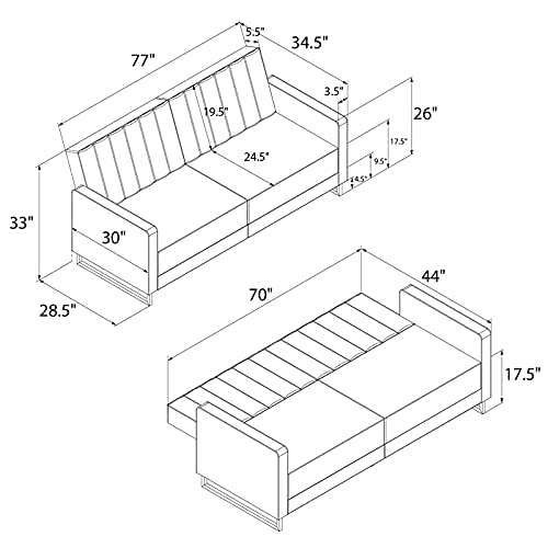 Novogratz 2358179N Skylar Coil, Modern Sofa Bed and Couch, Ivory Velvet Futon