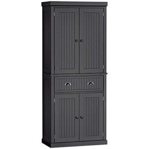 homcom 72″ traditional freestanding kitchen pantry cabinet cupboard with doors and 3 adjustable shelves, black
