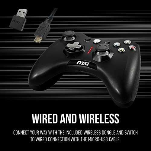 MSI Force GC30V2 Wireless Gaming Controller, Dual Vibration Motors, Dual Connection Modes, Interchangable D-Pads, Compatible with PC & Android