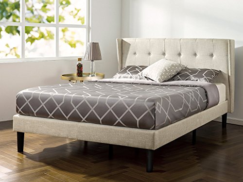 Zinus Athena Upholstered Button Tufted Wingback Platform Bed / Mattress Foundation / Easy Assembly / Strong Wood Slat Support, Queen
