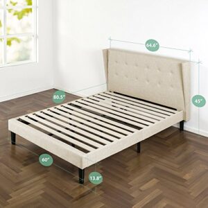 Zinus Athena Upholstered Button Tufted Wingback Platform Bed / Mattress Foundation / Easy Assembly / Strong Wood Slat Support, Queen