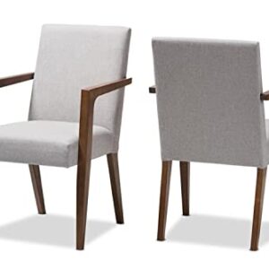 Baxton Studio Andrea Upholstered Arm Chair in Gray Beige (Set of 2)