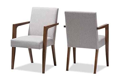 Baxton Studio Andrea Upholstered Arm Chair in Gray Beige (Set of 2)