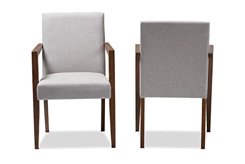 Baxton Studio Andrea Upholstered Arm Chair in Gray Beige (Set of 2)