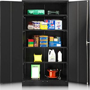 intergreat black metal storage cabinet locking steel storage cabinet with 4 adjustable shelves 72”h×36”w×18”d tall metal utility storage cabinet 2 door