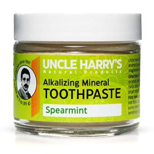 uncle harry’s spearmint remineralizing toothpaste | natural whitening toothpaste freshens breath & promotes enamel | vegan fluoride free toothpaste