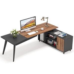 tribesigns l-shaped computer desk with file cabinet, 78.74 inch large executive office desk with shelves, industrial business furniture desk workstation for home office (rustic brown)