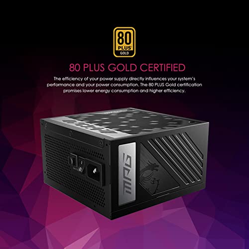 MSI MPG A1000G PCIE 5 & ATX 3.0 Gaming Power Supply - Full Modular - 80 Plus Gold Certified 1000W - 100% Japanese 105°C Capacitors - Compact Size - ATX PSU