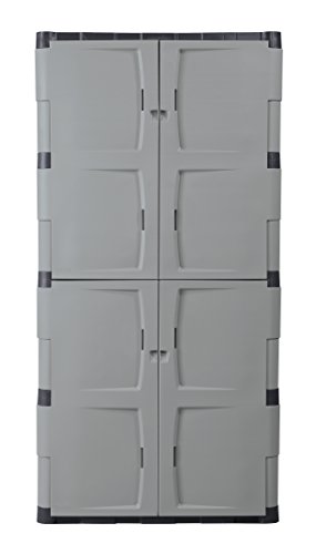 Rubbermaid Freestanding Storage Cabinet, Five Shelf with Double Doors, Lockable, Large, 690-Pound Storage Capacity, Gray, For Garage/Outdoor Storage of Garden Tools/Toys/Power Tools/Pool Accessories