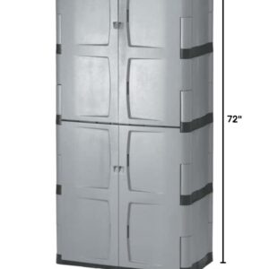 Rubbermaid Freestanding Storage Cabinet, Five Shelf with Double Doors, Lockable, Large, 690-Pound Storage Capacity, Gray, For Garage/Outdoor Storage of Garden Tools/Toys/Power Tools/Pool Accessories