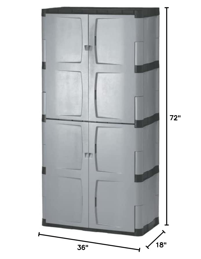 Rubbermaid Freestanding Storage Cabinet, Five Shelf with Double Doors, Lockable, Large, 690-Pound Storage Capacity, Gray, For Garage/Outdoor Storage of Garden Tools/Toys/Power Tools/Pool Accessories