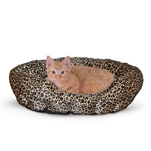 K&H Pet Products Self-Warming Nuzzle Nest Pet Bed for Cats or Dogs Leopard/Tan 19 Inches