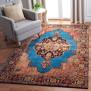 safavieh vintage hamadan collection 6’7″ x 9′ gold / light blue vth219d oriental traditional persian non-shedding living room bedroom dining home office area rug