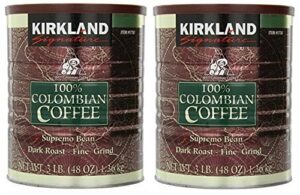 kirkland signature signature swa 100% colombian coffee, supremo bean dark roast-fine grind, 3 pound (2 cans)