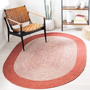 safavieh braided collection 5′ x 7′ oval red/ivory brd904q handmade country cottage reversible wool entryway foyer living room bedroom kitchen area rug