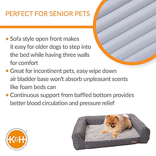 K&H PET PRODUCTS Air Sofa Inflatable Dog Bed, Lightweight Air Mattress Pet Bed, Indoor/Outdoor Bed for Seniors, Camping, Travel and More, Gray/Geo Flower Small 18 X 24 Inches