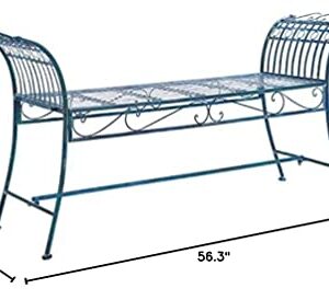 Safavieh PAT5002C Outdoor Collection Hadley Victorian Antique Bench, Mossy Blue