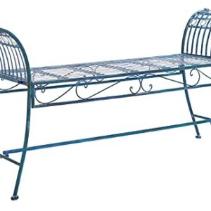 Safavieh PAT5002C Outdoor Collection Hadley Victorian Antique Bench, Mossy Blue