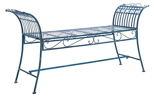 Safavieh PAT5002C Outdoor Collection Hadley Victorian Antique Bench, Mossy Blue