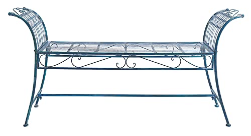 Safavieh PAT5002C Outdoor Collection Hadley Victorian Antique Bench, Mossy Blue