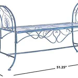 Safavieh PAT5002C Outdoor Collection Hadley Victorian Antique Bench, Mossy Blue