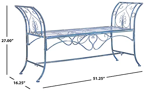 Safavieh PAT5002C Outdoor Collection Hadley Victorian Antique Bench, Mossy Blue