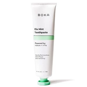 boka ela mint natural toothpaste, nano-hydroxyapatite for remineralizing, sensitivity and whitening, fluoride-free, dentist recommended for kids and adults, made in usa, 4oz (pack of 1)