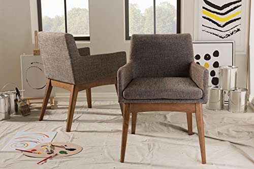 Baxton Studio Nexus Dining Arm Chair in Gray and Brown (Set of 2)