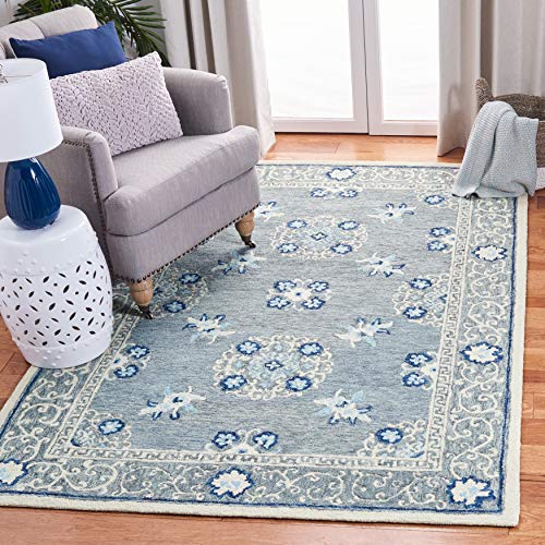 SAFAVIEH Suzani Collection 6' Square Grey/Ivory SZN504F Handmade Boho Premium Wool Area Rug