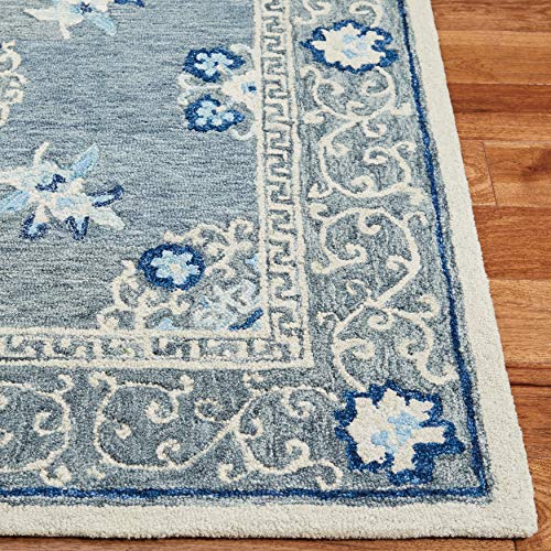 SAFAVIEH Suzani Collection 6' Square Grey/Ivory SZN504F Handmade Boho Premium Wool Area Rug