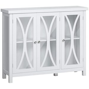 homcom modern kitchen sideboard, buffet cabinet with 2 storage cupboard, glass doors for living room, bedroom, white