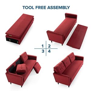 ZINUS Mikhail Sofa Couch / Ruby Red / Button Tufted Cushions / Easy, Tool-Free Assembly