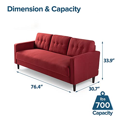 ZINUS Mikhail Sofa Couch / Ruby Red / Button Tufted Cushions / Easy, Tool-Free Assembly