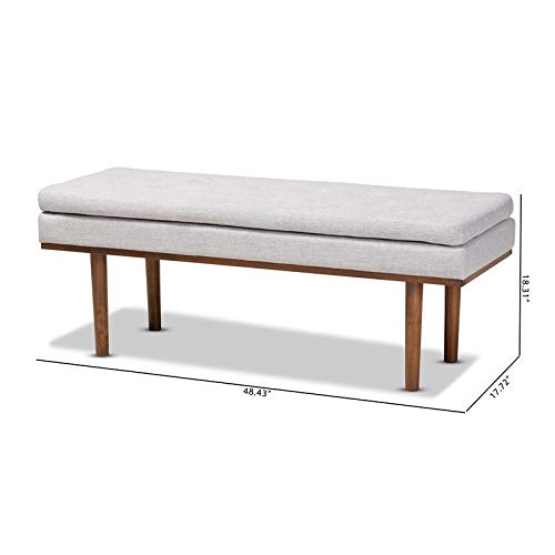 Baxton Studio Rika Mid-Century Modern Greyish Beige Fabric Upholstered Walnut Brown Finished Boomerang Bench