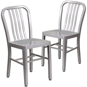 flash furniture commercial grade 2 pack silver metal indoor-outdoor chair