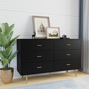 jozzby 6 drawer dresser, modern wood dresser for bedroom with wide drawers and metal handles, storage chest of drawers for living room hallway entryway