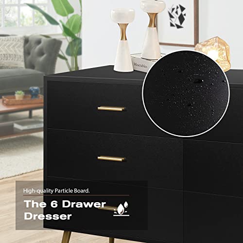 JOZZBY 6 Drawer Dresser, Modern Wood Dresser for Bedroom with Wide Drawers and Metal Handles, Storage Chest of Drawers for Living Room Hallway Entryway