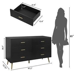 JOZZBY 6 Drawer Dresser, Modern Wood Dresser for Bedroom with Wide Drawers and Metal Handles, Storage Chest of Drawers for Living Room Hallway Entryway