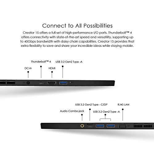 MSI Creator 15 Professional Laptop: 15.6" UHD OLED 4K DCI-P3 100% Display, Intel Core i7-11800H, NVIDIA GeForce RTX 3060, 16GB RAM, 512GB NVME SSD, Thunderbolt 4, Win10, Black (A11UE-491)