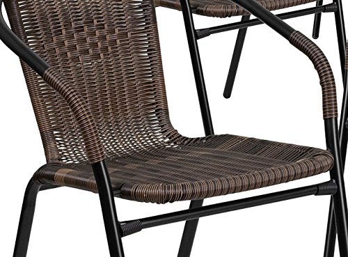 Flash Furniture 4 Pack Medium Brown Rattan Indoor-Outdoor Restaurant Stack Chair