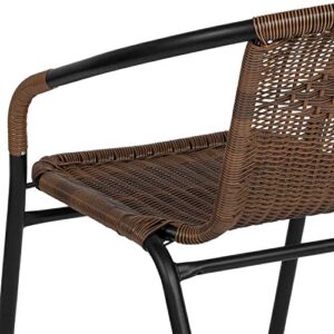 Flash Furniture 4 Pack Medium Brown Rattan Indoor-Outdoor Restaurant Stack Chair