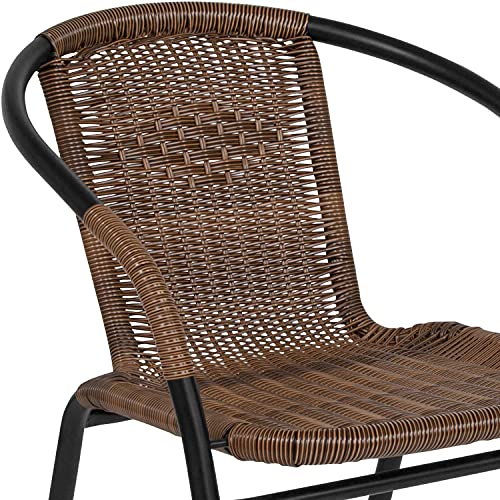 Flash Furniture 4 Pack Medium Brown Rattan Indoor-Outdoor Restaurant Stack Chair