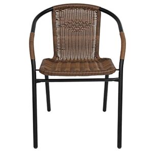 Flash Furniture 4 Pack Medium Brown Rattan Indoor-Outdoor Restaurant Stack Chair