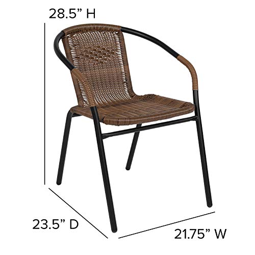 Flash Furniture 4 Pack Medium Brown Rattan Indoor-Outdoor Restaurant Stack Chair