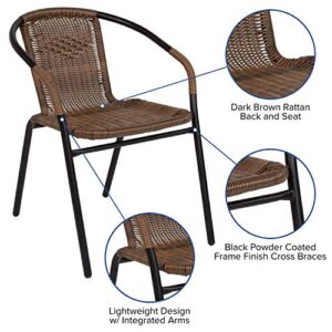 Flash Furniture 4 Pack Medium Brown Rattan Indoor-Outdoor Restaurant Stack Chair