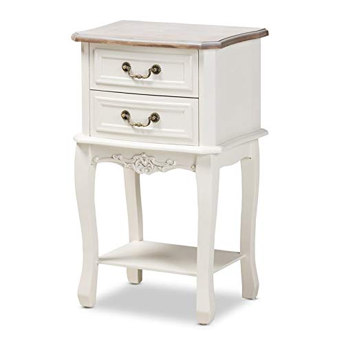 Baxton Studio Amalie Antique French Country Cottage Two-Tone White and Oak Finished 2-Drawer Wood Nightstand