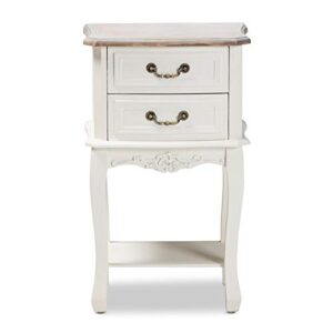 Baxton Studio Amalie Antique French Country Cottage Two-Tone White and Oak Finished 2-Drawer Wood Nightstand