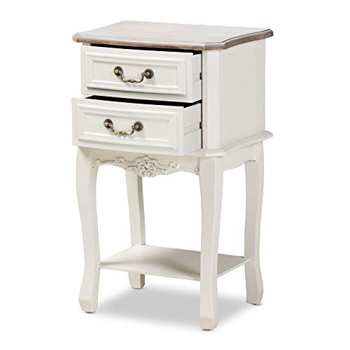 Baxton Studio Amalie Antique French Country Cottage Two-Tone White and Oak Finished 2-Drawer Wood Nightstand